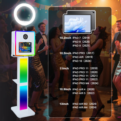 3 in 1 Portable Photo Booth Machine for Ipad 10.2" 10.9" 11" 12.9'' PhotoBooth Stand Shell Provide Cyratok Software RGB Ring Light Music Sync Aluminum Alloy Selfie Photo Booth for Parties Weddings Events