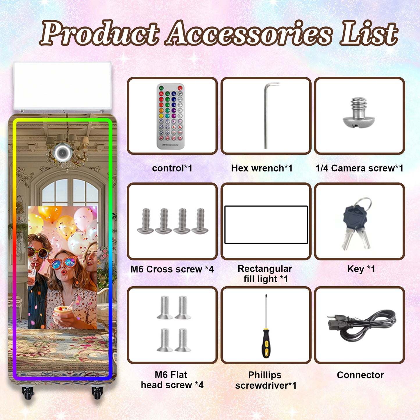 Cabina de Fotos Espejo Mágico 65'' Cabina de Fotos con Espejo Pantalla Táctil Interactiva de 32/43'' Mini PC Integrado con Impresión Instantánea y Compartir para Eventos, Fiestas, Bodas y Alquiler