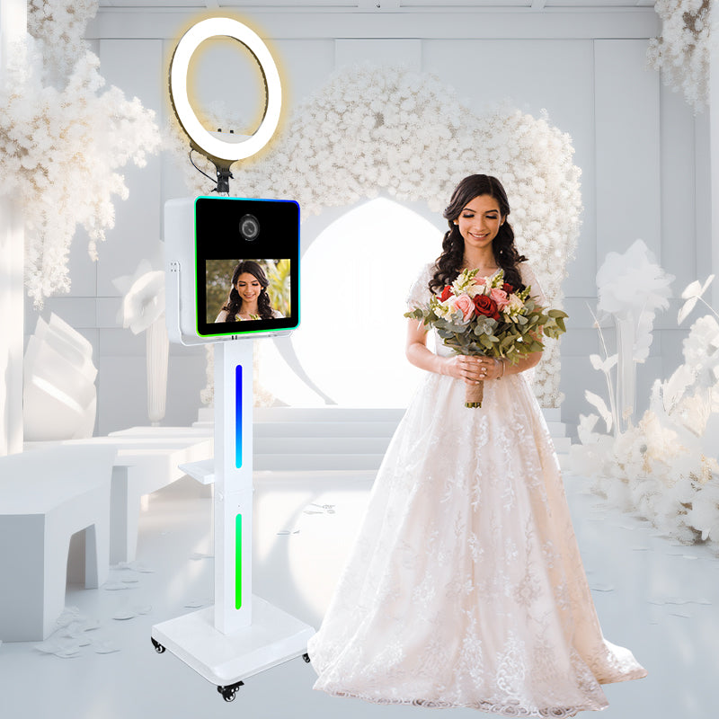 LCD Camera Photo Booth with 15.6" Mirror Touch Screen APP Control Mirror Photo Booth Selfie Station Shell Stand DIY Photobooth Machine with RGB Light