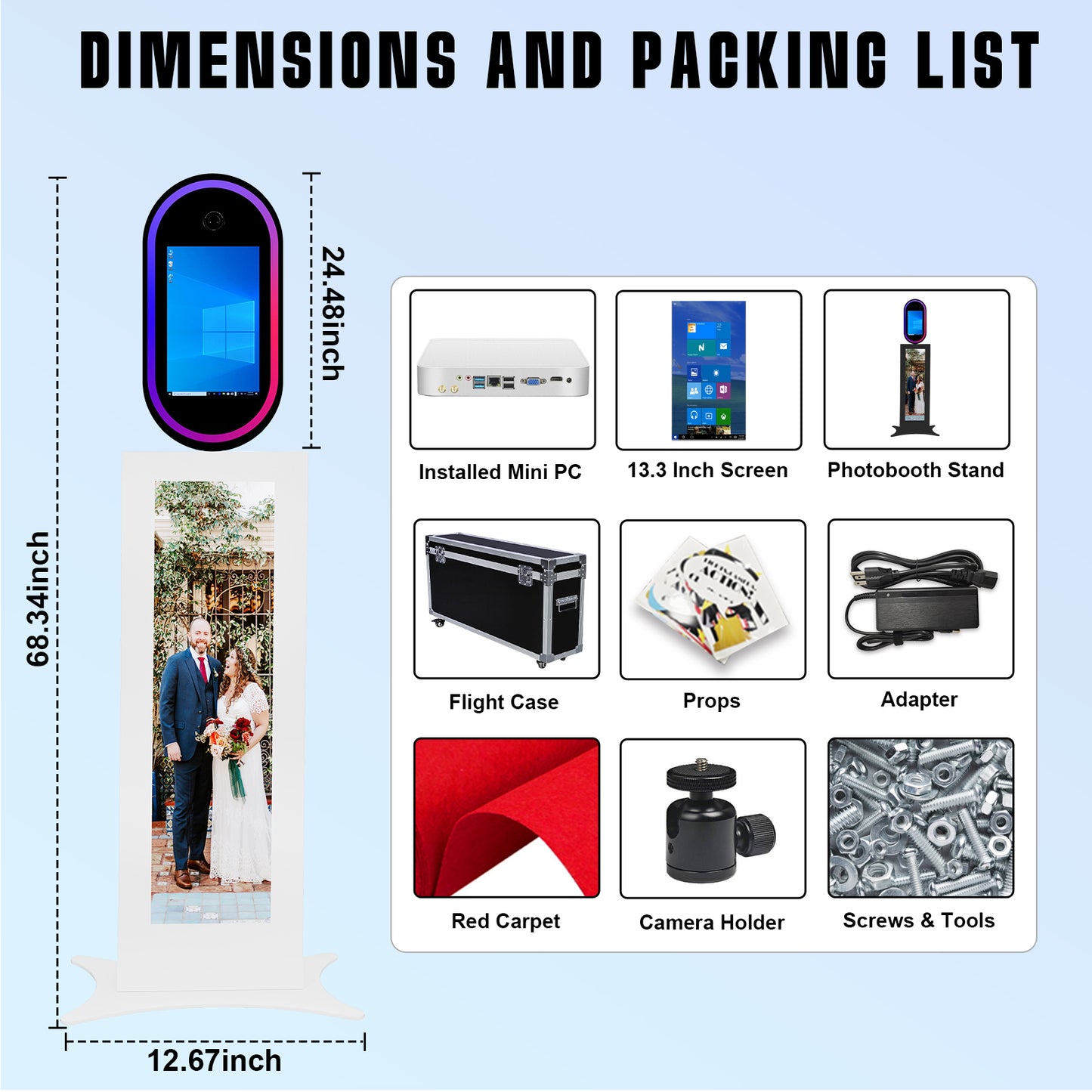 Cabina de fotos con espejo mágico de 15,6 pulgadas con luz RGB, máquina de fotomatón DSLR, pantalla táctil portátil para selfies con estuche de transporte para bodas, fiestas y eventos.