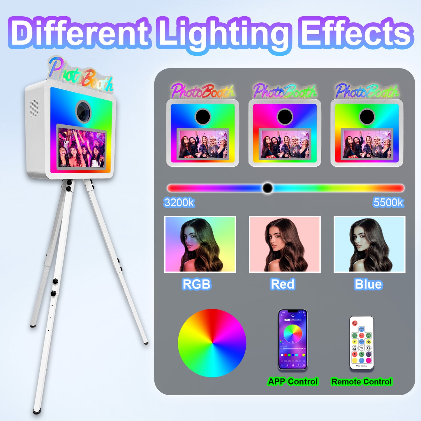 Cabina de fotos con espejo mágico, estuche de transporte y luz de relleno cuadrada. Máquina de fotomatón con espejo móvil de 65 pulgadas y pantalla táctil de 32 y 43 pulgadas para eventos, fiestas, bodas y alquiler.