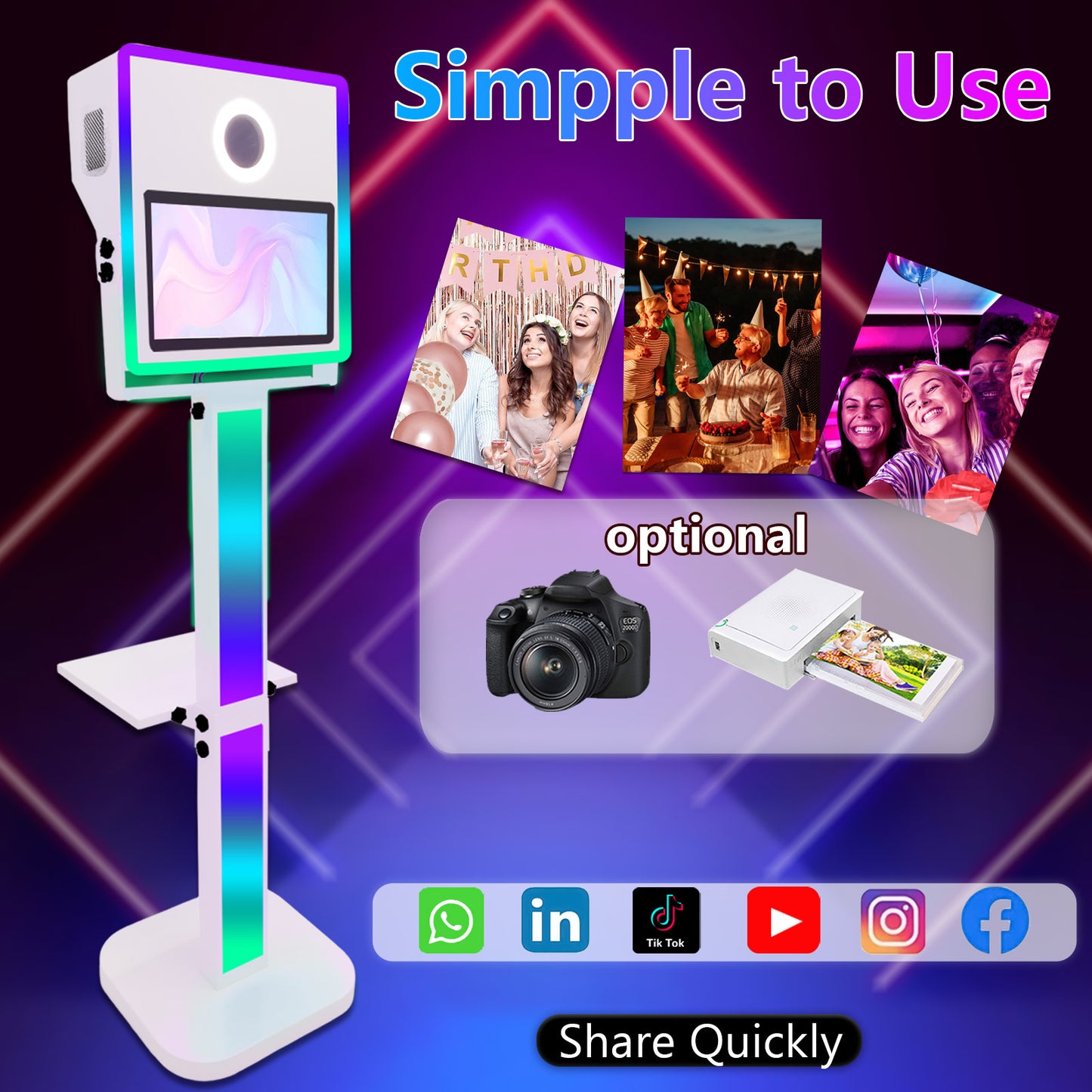 Mirror Photo Booth with Printer and DSLR Camera 15.6 inch Touch Screen Portable Photo Booth Selfie Photobooth Machine RGB Lights for Wedding Party Events Rental Christmas