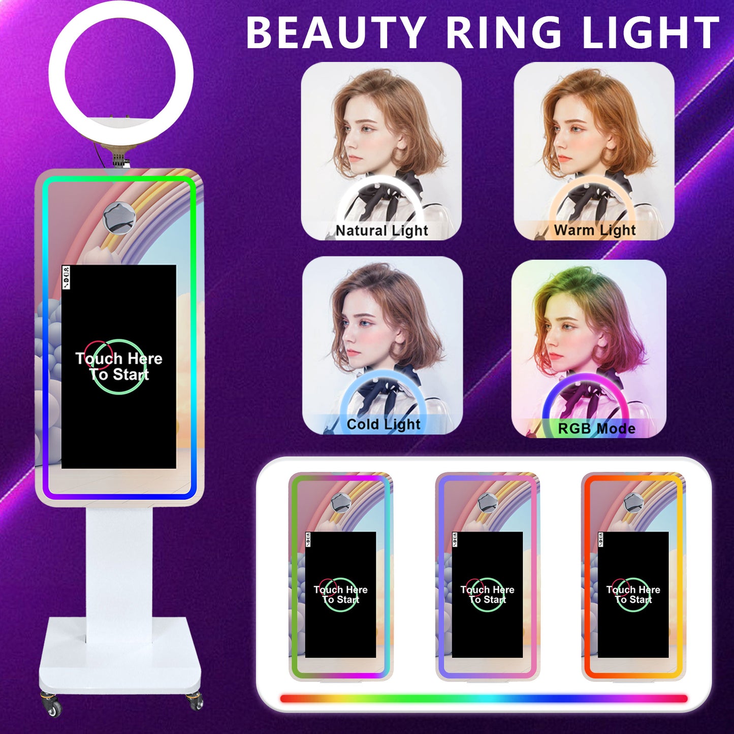 Magic Mirror Photo Booth 21.5/32" Touch Screen Camera Selfie DSLR Photobooth Machine with Software RGB LED Ring Light and Flight Case for Event Rental Wedding Party