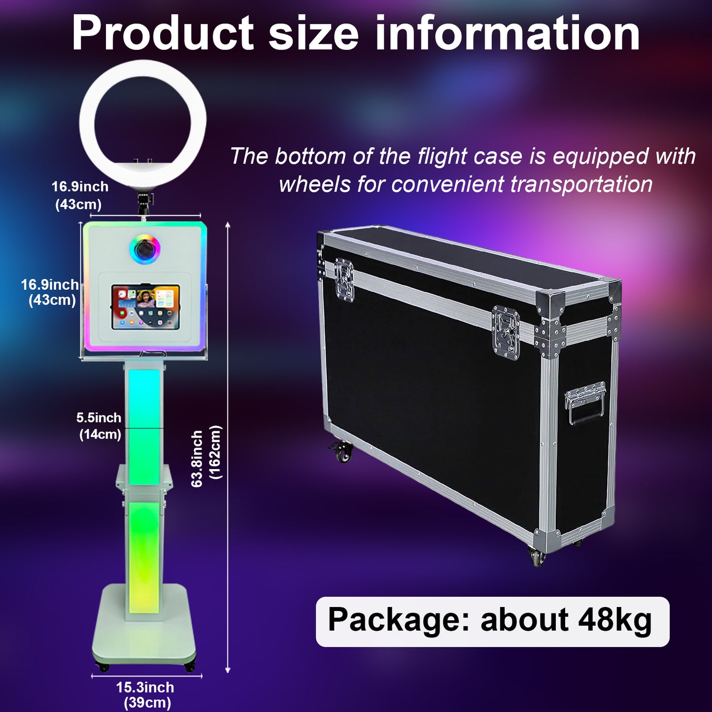 3 in 1 Portable Photo Booth Machine for Ipad 10.2" 10.9" 11" 12.9'' PhotoBooth Stand Shell Provide Cyratok Software RGB Ring Light Music Sync Aluminum Alloy Selfie Photo Booth for Parties Weddings Events