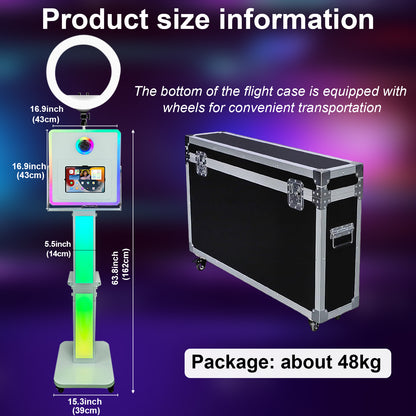 3 in 1 Portable Photo Booth Machine for Ipad 10.2" 10.9" 11" 12.9'' PhotoBooth Stand Shell Provide Cyratok Software RGB Ring Light Music Sync Aluminum Alloy Selfie Photo Booth for Parties Weddings Events