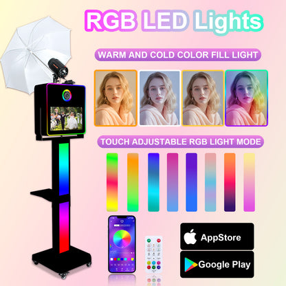 Cabina de fotos con espejo, impresora y cámara DSLR, pantalla táctil de 15,6 pulgadas, portátil, para selfies, luces RGB, ideal para bodas, fiestas, eventos, alquileres navideños.