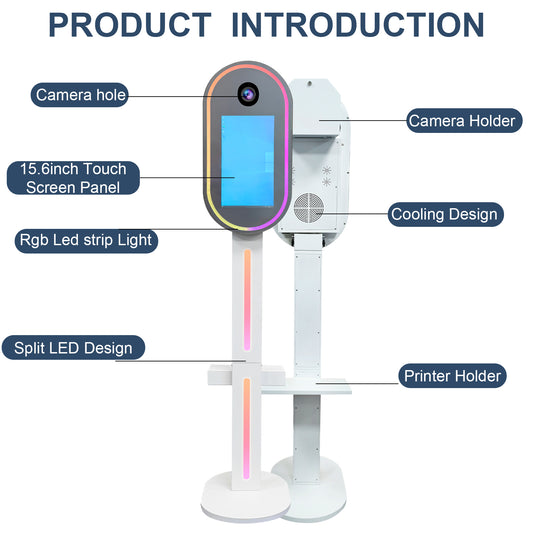DSLR Photo Booth Portable Kiosk Camera Machine 15.6 inch Touch Screen Selfie Oval DSLR Photobooth Shell for Party Events
