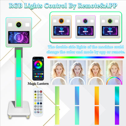 Cabina de fotos con espejo, impresora y cámara DSLR, pantalla táctil de 15,6 pulgadas, portátil, para selfies, luces RGB, ideal para bodas, fiestas, eventos, alquileres navideños.