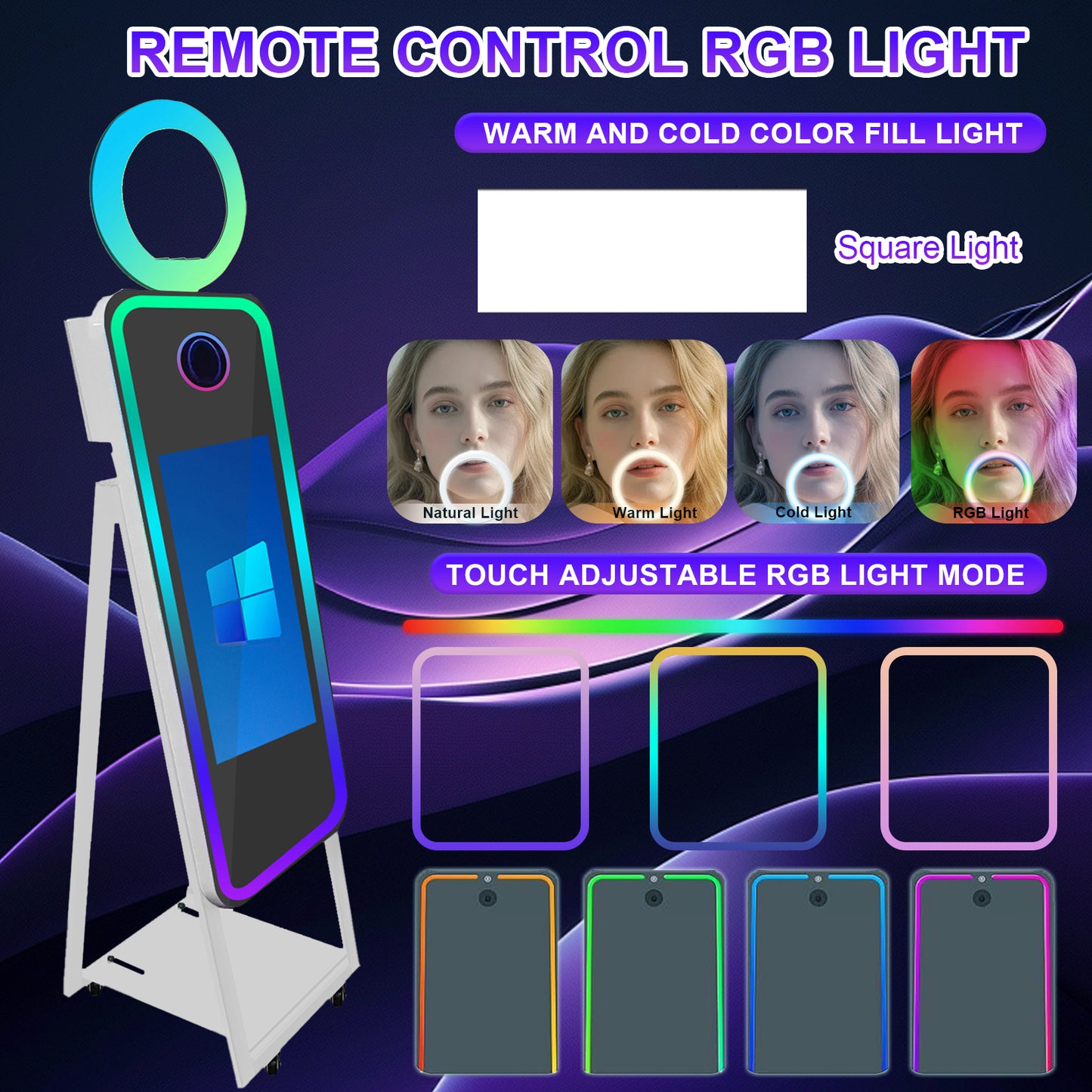 40in Portable Magic Mirror Photo Booth 21.5in Touch Screen Mirror Photo Booth with RGB Light Selfie Photo Booth for Christmas Wedding Event Party