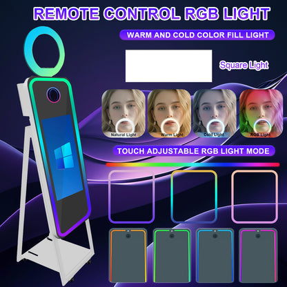 40in Portable Magic Mirror Photo Booth 21.5in Touch Screen Mirror Photo Booth with RGB Light Selfie Photo Booth for Christmas Wedding Event Party