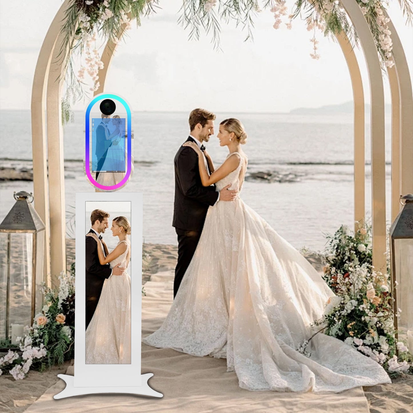 Cabina de fotos con espejo mágico de 15,6 pulgadas con luz RGB, máquina de fotomatón DSLR, pantalla táctil portátil para selfies con estuche de transporte para bodas, fiestas y eventos.