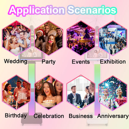 Cabina de fotos con espejo, impresora y cámara DSLR, pantalla táctil de 15,6 pulgadas, portátil, para selfies, luces RGB, ideal para bodas, fiestas, eventos, alquileres navideños.