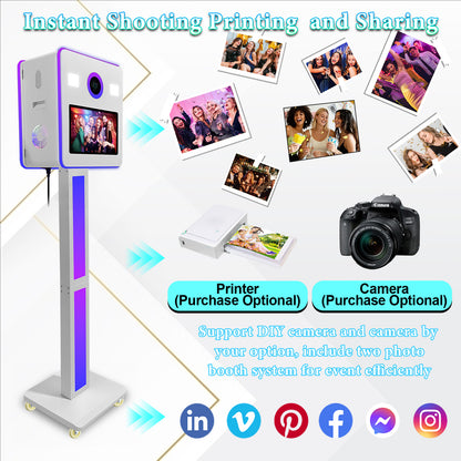 Cabina de fotos con espejo, impresora y cámara DSLR, pantalla táctil de 15,6 pulgadas, portátil, para selfies, luces RGB, ideal para bodas, fiestas, eventos, alquileres navideños.