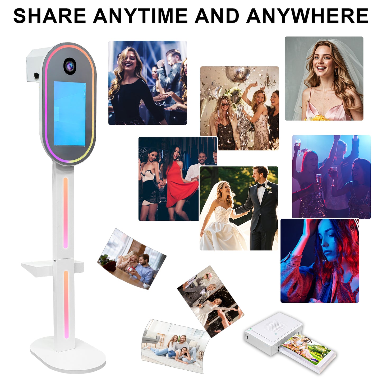 DSLR Photo Booth Portable Kiosk Camera Machine 15.6 inch Touch Screen Selfie Oval DSLR Photobooth Shell for Party Events
