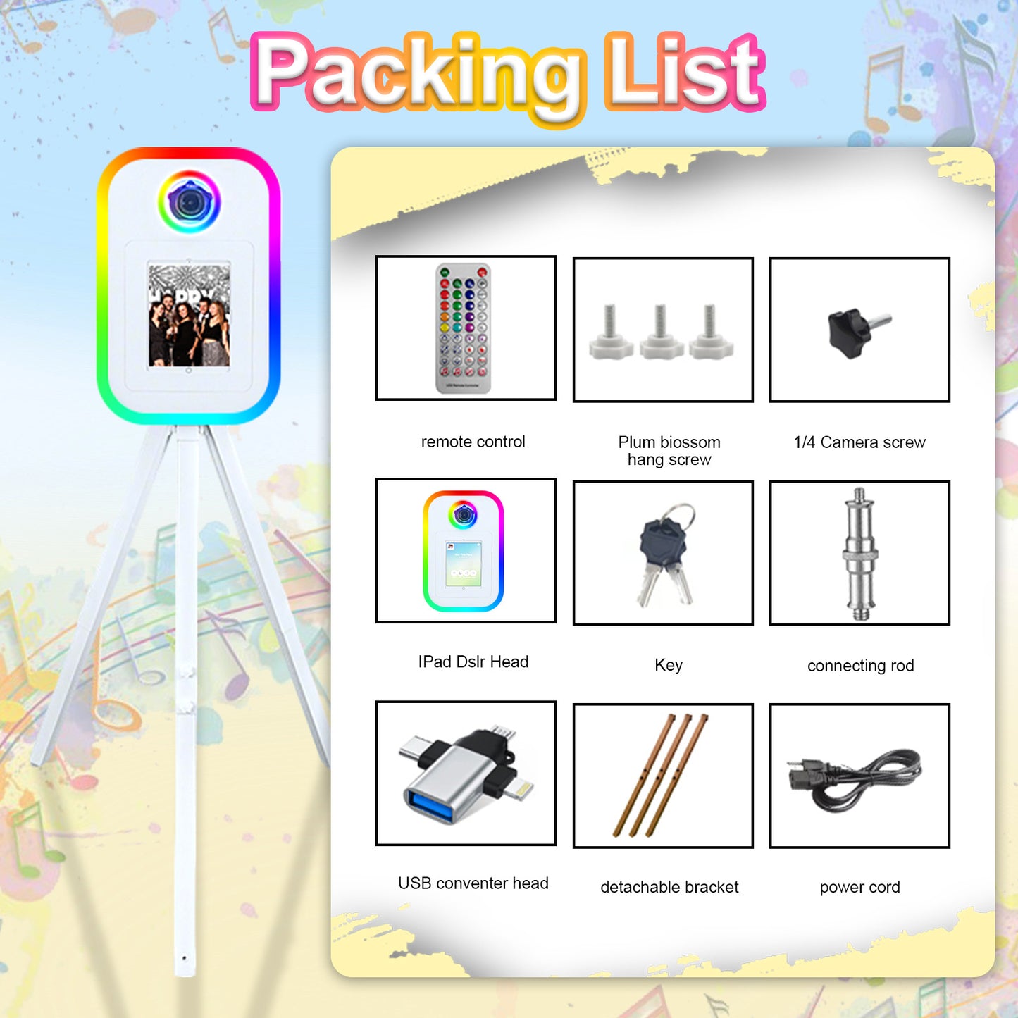 Cabina de fotos portátil para iPad de 10.2", 11" y 12.9". Control por app. Carcasa con soporte compatible con iPad. Carcasa para selfies con cámara DSLR y luz de anillo para fiestas de cumpleaños.