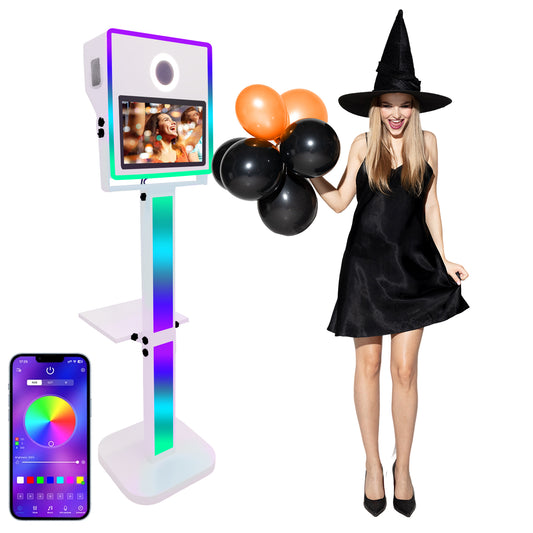 Mirror Photo Booth with Printer and DSLR Camera 15.6 inch Touch Screen Portable Photo Booth Selfie Photobooth Machine RGB Lights for Wedding Party Events Rental Christmas