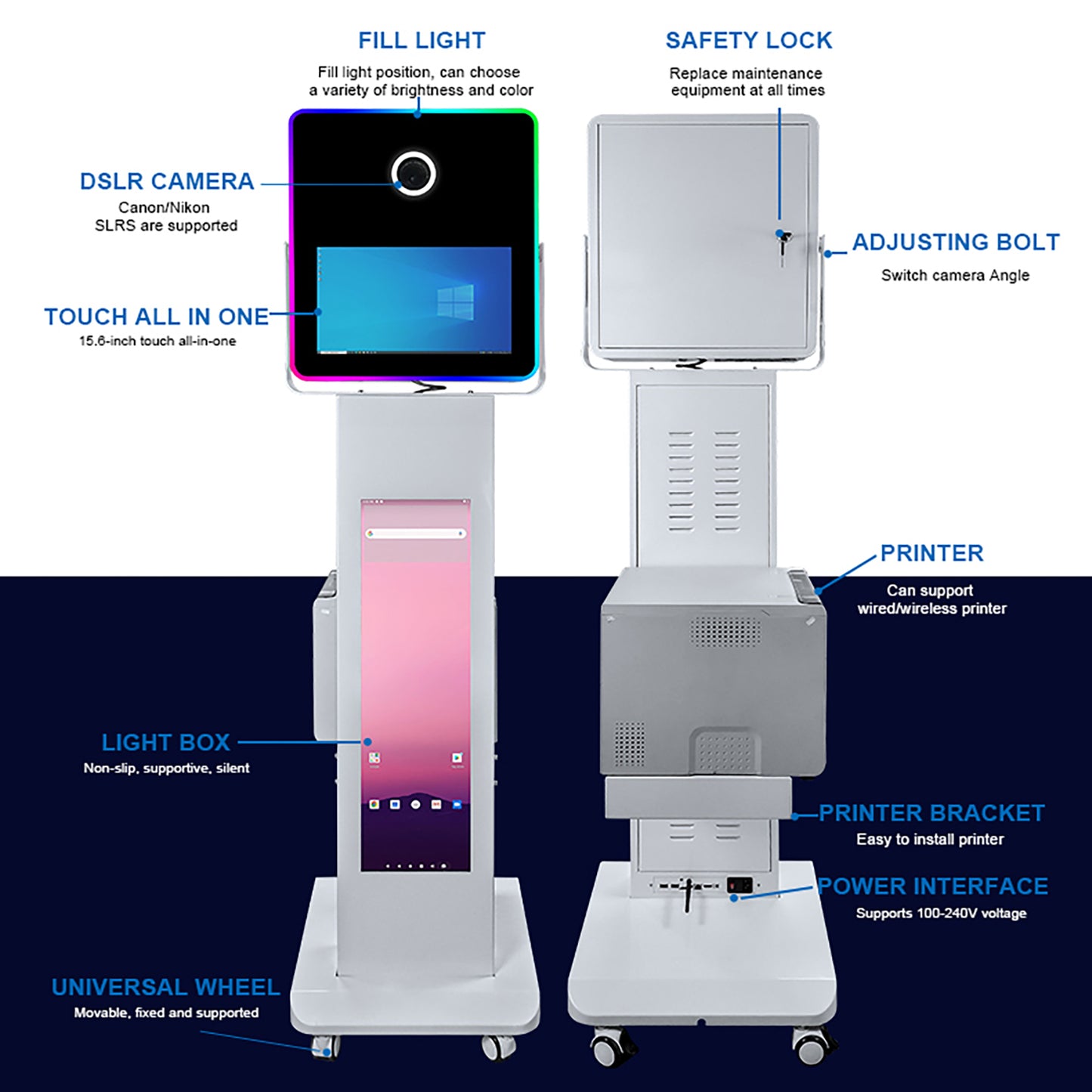 LCD Camera Photo Booth with 15.6" Mirror Touch Screen APP Control Mirror Photo Booth Selfie Station Shell Stand DIY Photobooth Machine with RGB Light
