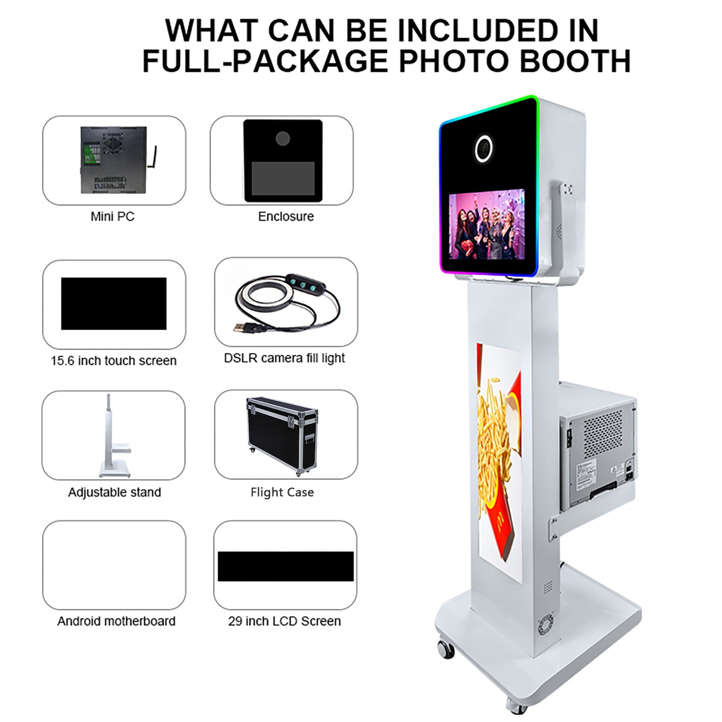 LCD Camera Photo Booth with 15.6" Mirror Touch Screen APP Control Mirror Photo Booth Selfie Station Shell Stand DIY Photobooth Machine with RGB Light