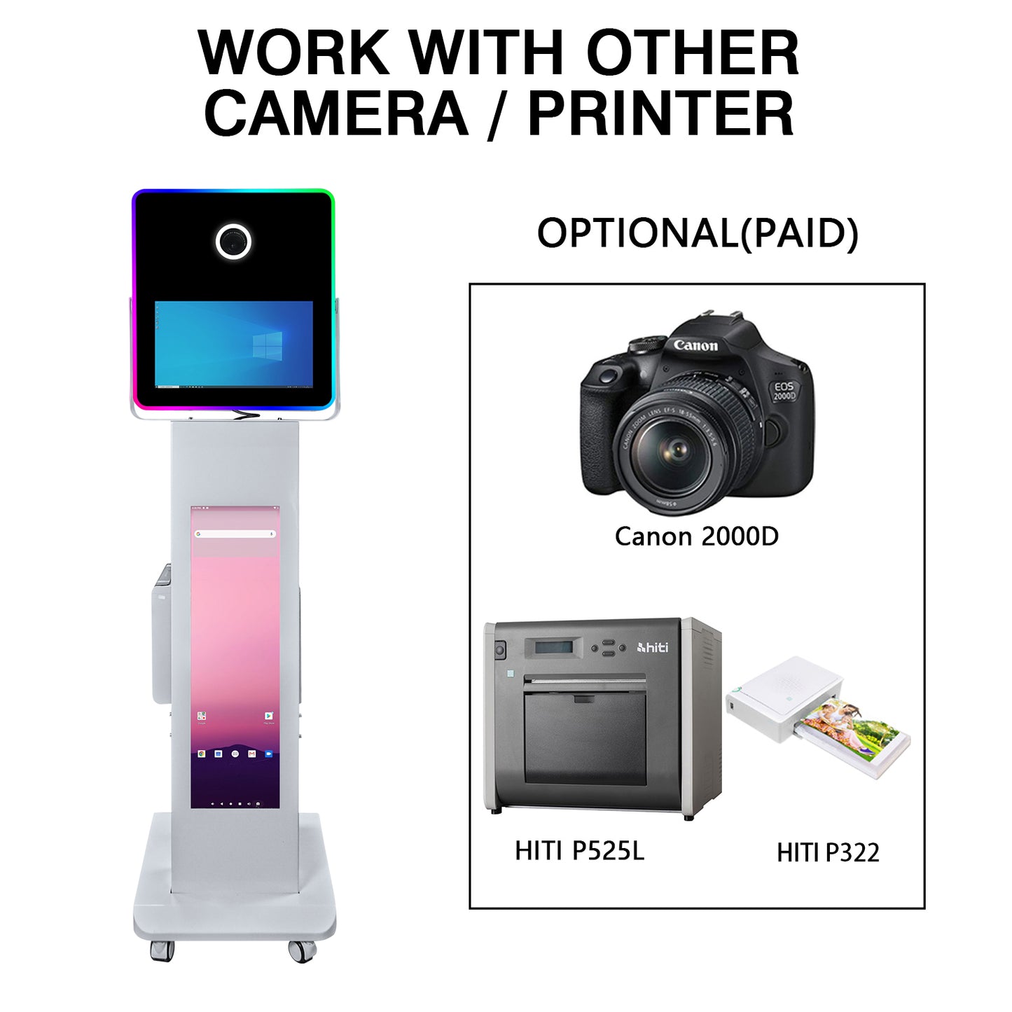 LCD Camera Photo Booth with 15.6" Mirror Touch Screen APP Control Mirror Photo Booth Selfie Station Shell Stand DIY Photobooth Machine with RGB Light