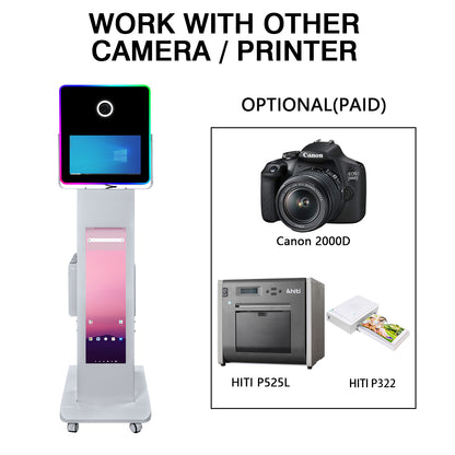 LCD Camera Photo Booth with 15.6" Mirror Touch Screen APP Control Mirror Photo Booth Selfie Station Shell Stand DIY Photobooth Machine with RGB Light