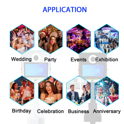 LCD Camera Photo Booth with 15.6" Mirror Touch Screen APP Control Mirror Photo Booth Selfie Station Shell Stand DIY Photobooth Machine with RGB Light