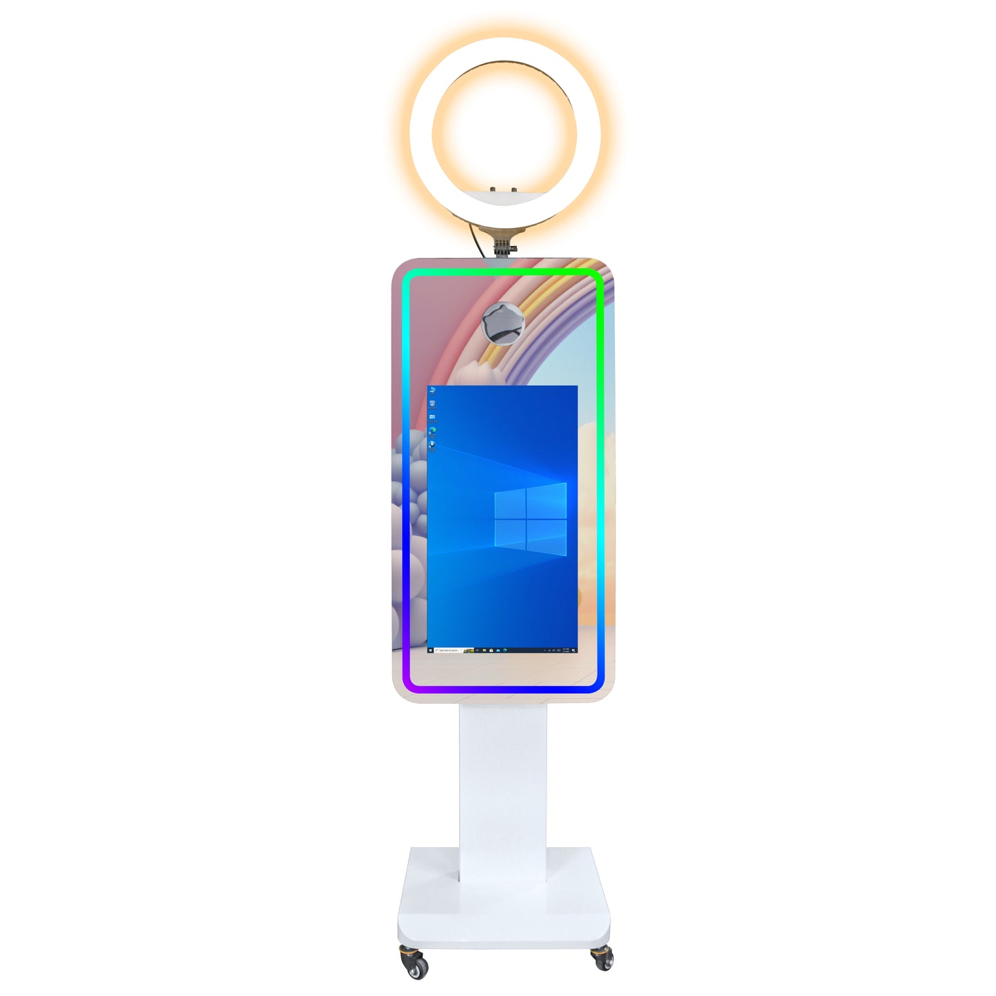Magic Mirror Photo Booth 21.5/32" Touch Screen Camera Selfie DSLR Photobooth Machine with Software RGB LED Ring Light and Flight Case for Event Rental Wedding Party