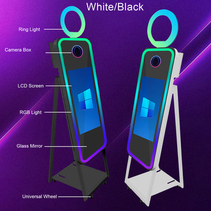 40in Portable Magic Mirror Photo Booth 21.5in Touch Screen Mirror Photo Booth with RGB Light Selfie Photo Booth for Christmas Wedding Event Party