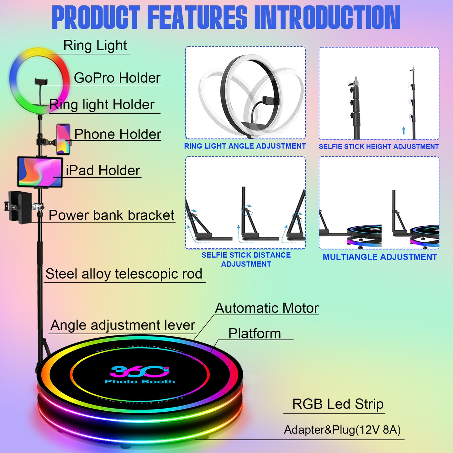 360 Photo Booth Machine for Parties with Flight Case Logo Customization Software APP Remote Automatic 360 Spin Camera Video Booth for 5-7 People