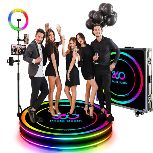 360 Photo Booth Machine for Parties with Flight Case Logo Customization Software APP Remote Automatic 360 Spin Camera Video Booth for 5-7 People