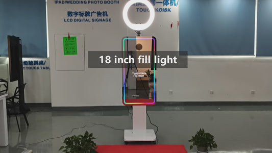Magic Mirror Photo Booth 21.5/32" Touch Screen Camera Selfie DSLR Photobooth Machine with Software RGB LED Ring Light and Flight Case for Event Rental Wedding Party